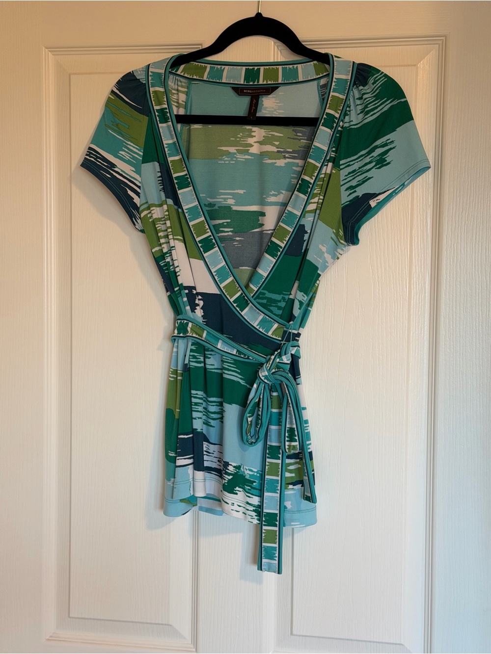 BCBGMaxAzria Teal, Aqua & Green Wrap Top